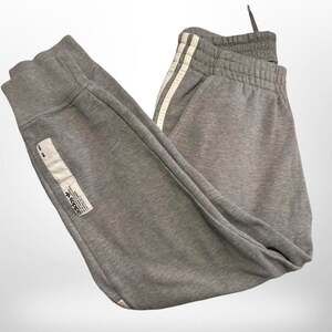 Adidas Heather Grey 3-Stripe Joggers Graphic Patch Sweatpants